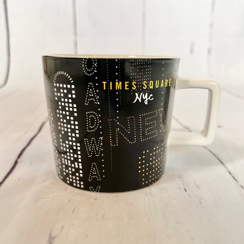 Starbucks Times Square NYC Collection Coffee Mug 2014 Ceramic Black Gold 14oz